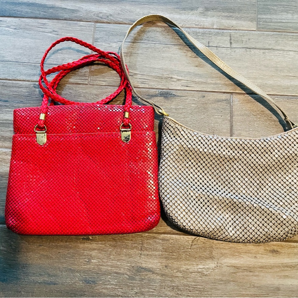 BUNDLE Whiting & Davis Red Bag & Taupe Bag both are metal mesh versatile bags - Picture 3 of 14